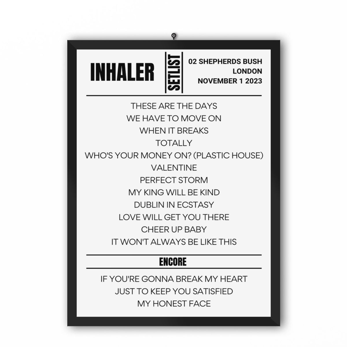 Inhaler Live in London November 2023 Full Replica Setlist