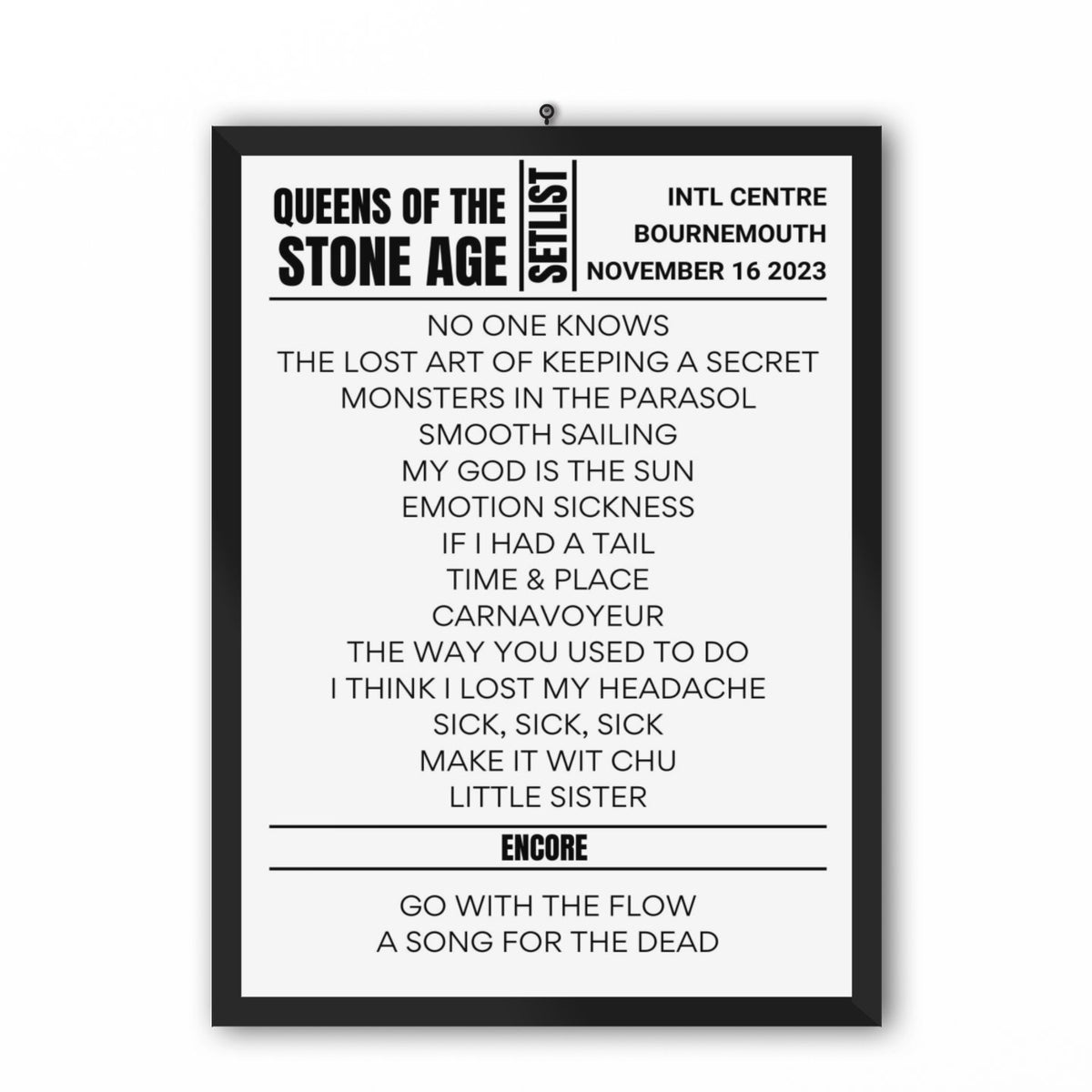 Queens Of The Stone Age Bournemouth Concert Exclusive Replica Setlist