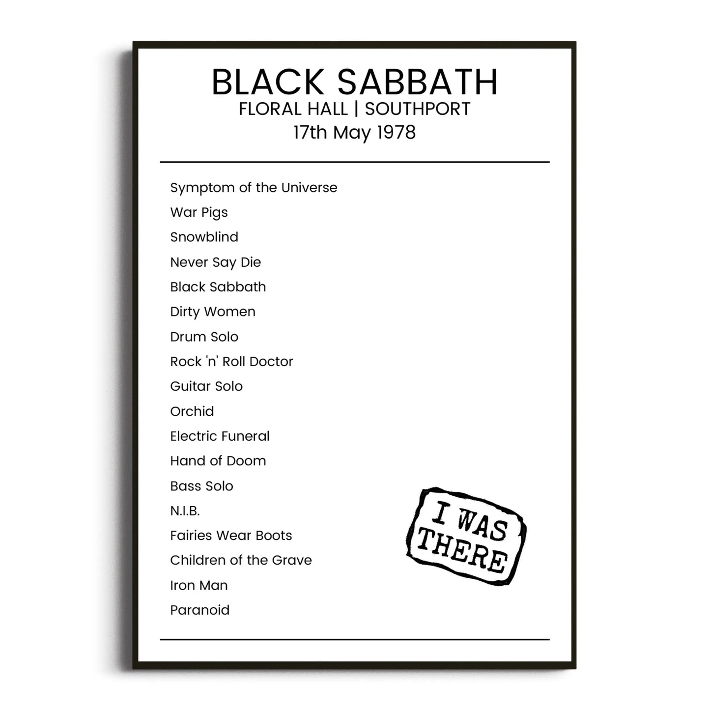 Black Sabbath Southport 17 May 1978 Setlist Poster