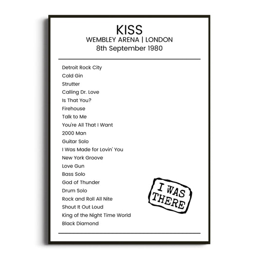 KISS London 08 September 1980 Setlist Poster