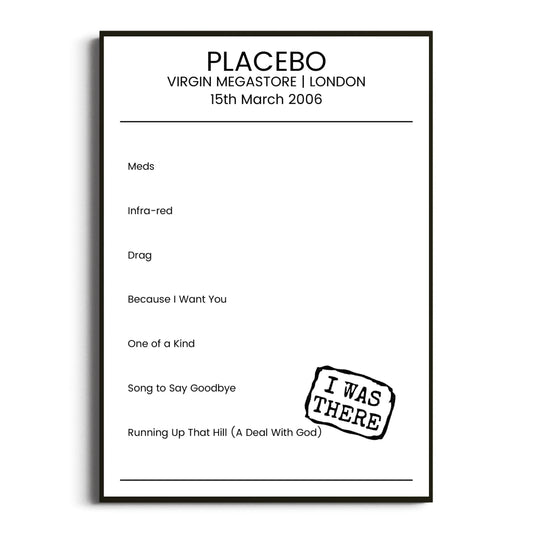 Placebo London 15 March 2006 Setlist Poster