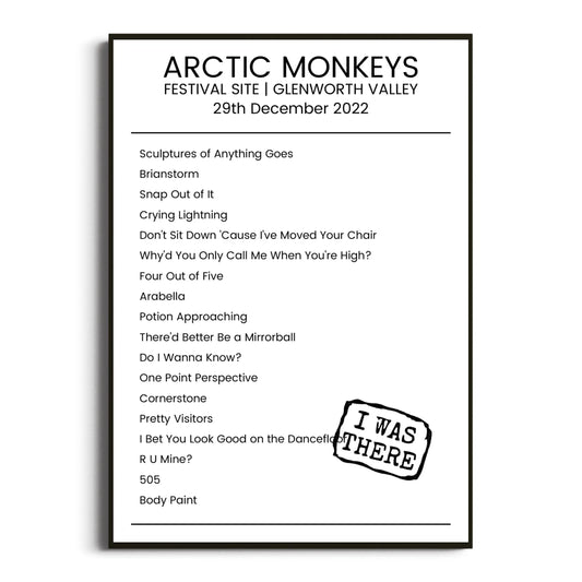 Arctic Monkeys Glenworth Valley 29 December 2022 Setlist Poster