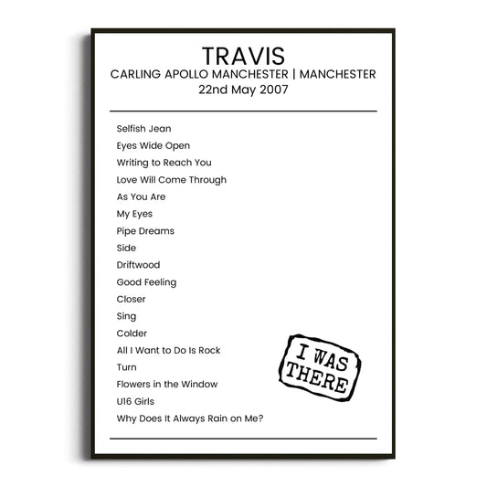 Travis Manchester 22 May 2007 Setlist Poster