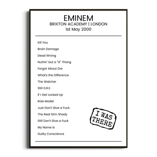 Eminem London 01 May 2000 Setlist Poster