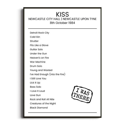 KISS Newcastle upon Tyne 08 October 1984 Setlist Poster