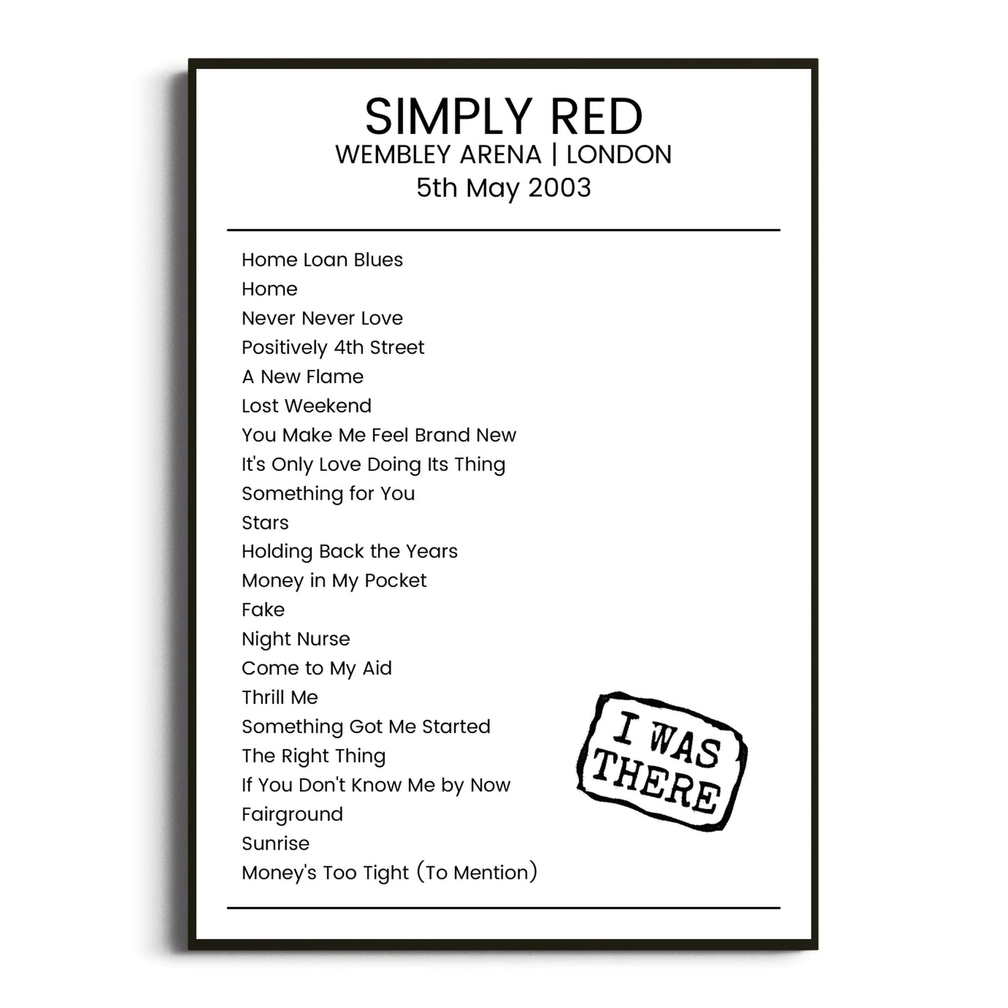 Simply Red London 05 May 2003 Setlist Poster