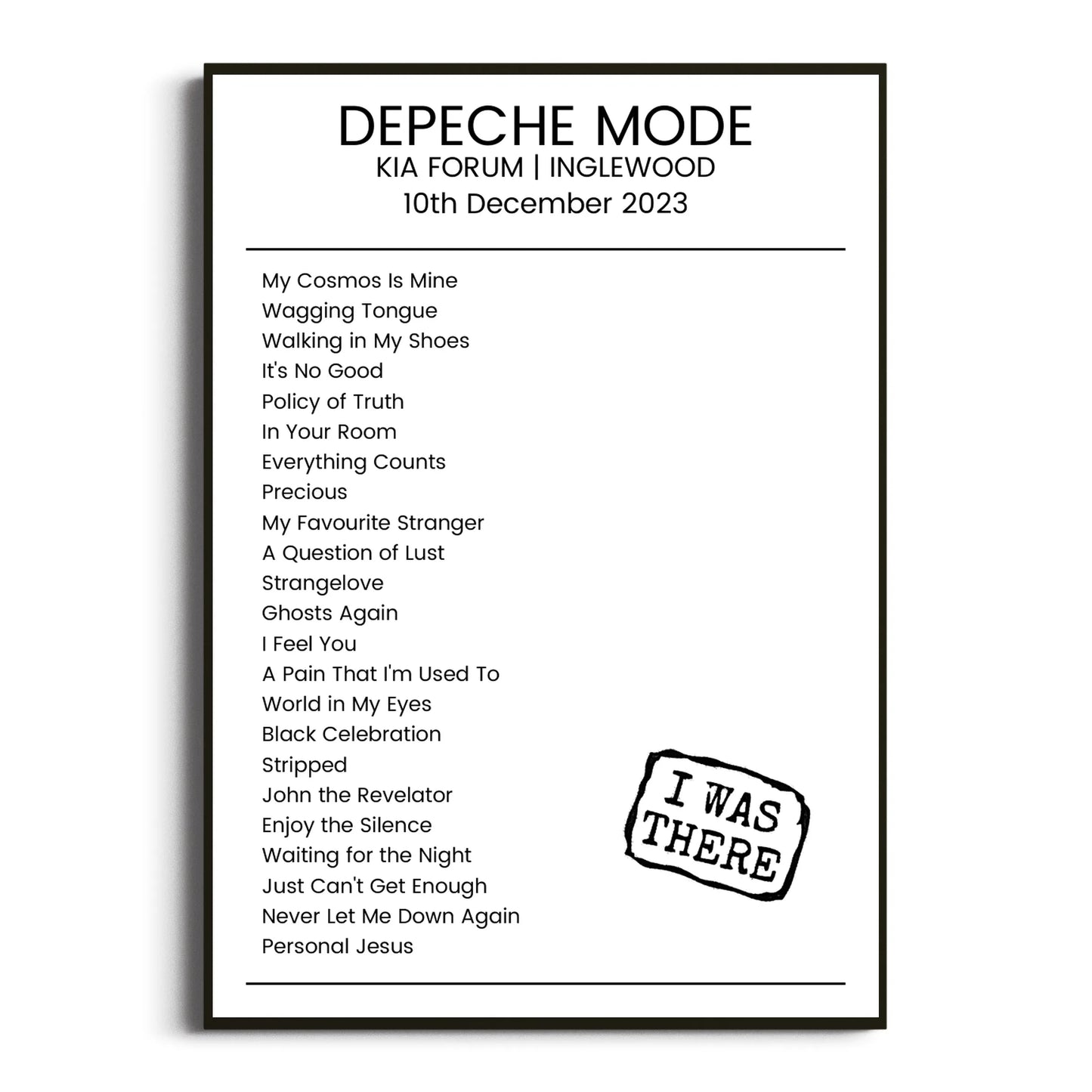 Depeche Mode Inglewood 10 December 2023 Setlist Poster