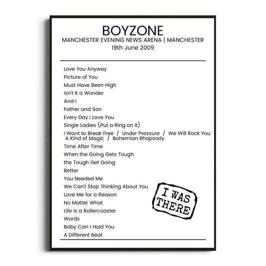 Boyzone Manchester 19 June 2009 Setlist Poster