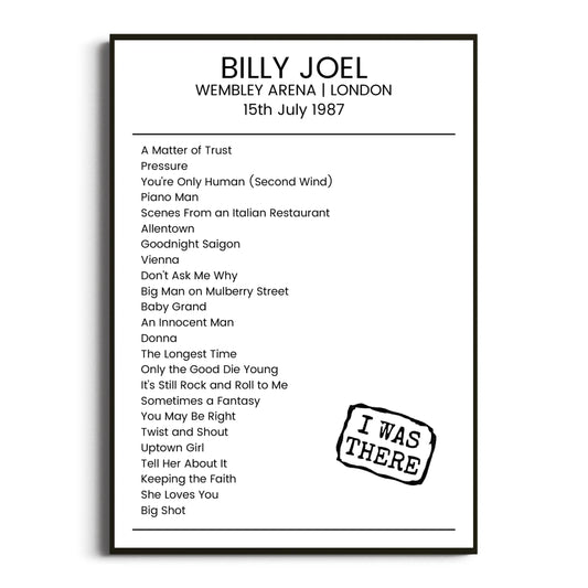 Billy Joel London 15 July 1987 Setlist Poster