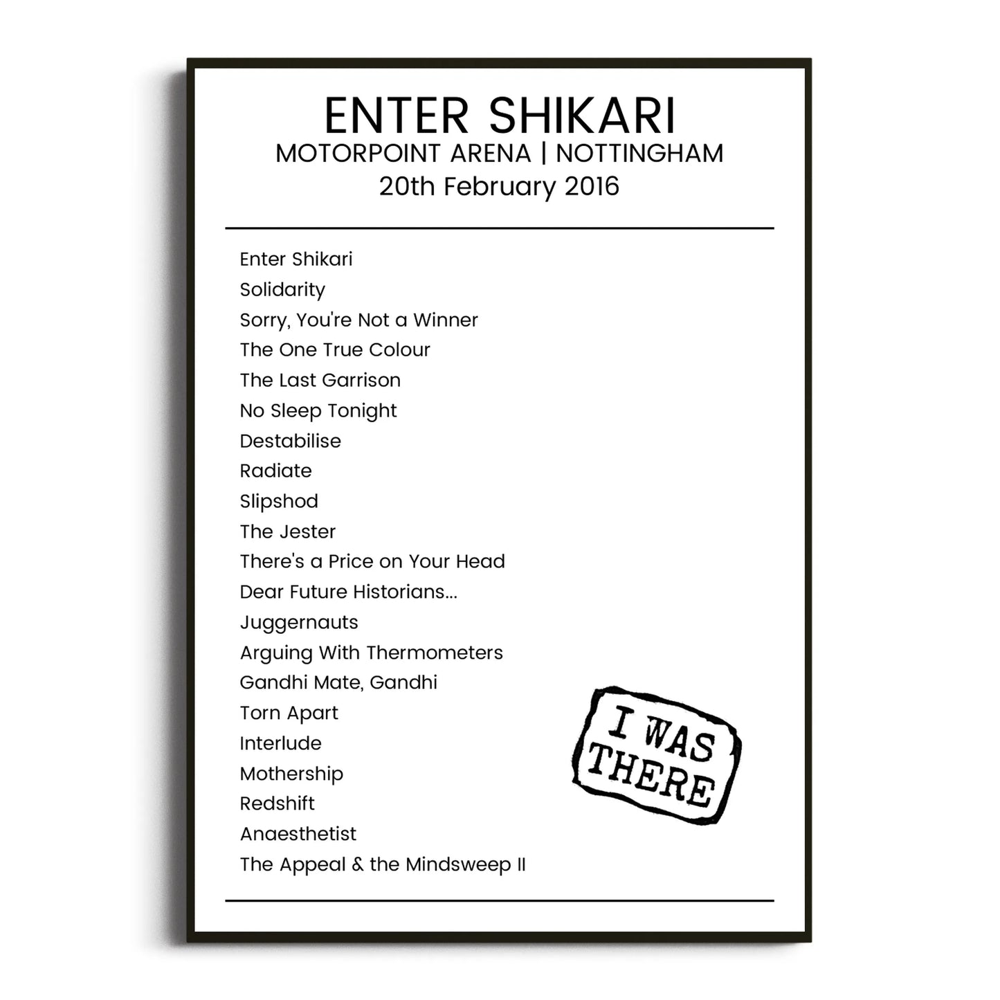 Enter Shikari Nottingham 20 February 2016 Setlist Poster