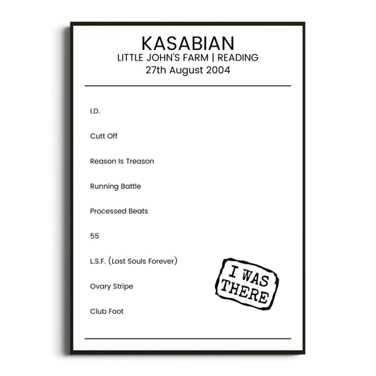 Kasabian Reading 27 August 2004 Setlist Poster