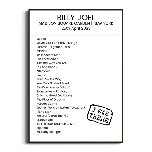 Billy Joel New York 25 April 2023 Setlist Poster