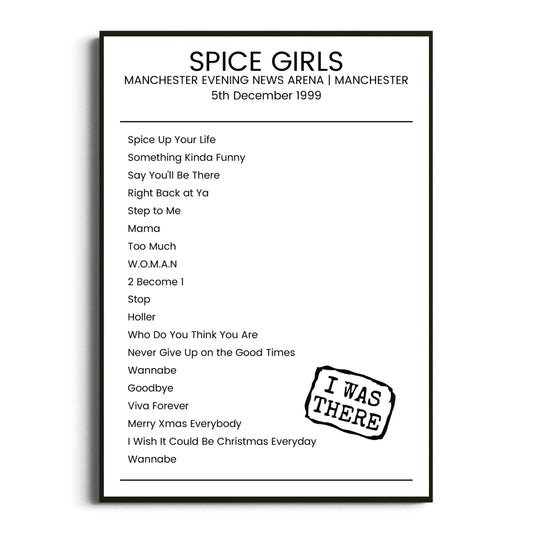 Spice Girls Manchester 05 December 1999 Setlist Poster