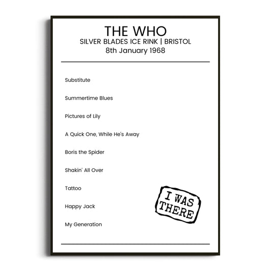 The Who Bristol 08 January 1968 Setlist Poster