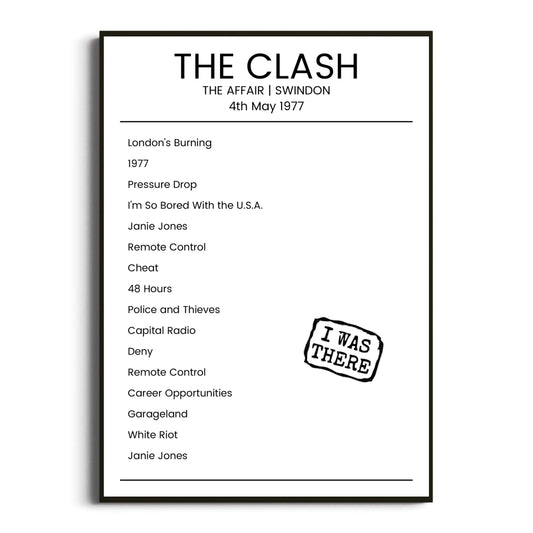 The Clash Swindon 04 May 1977 Setlist Poster