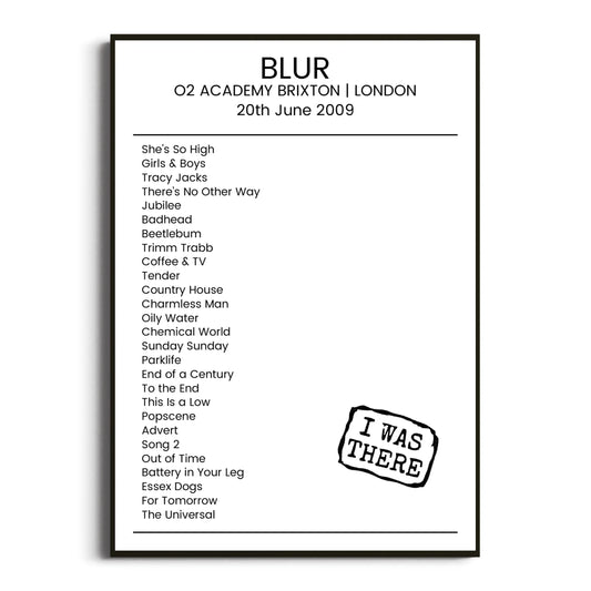 Blur London 20 June 2009 Setlist Poster