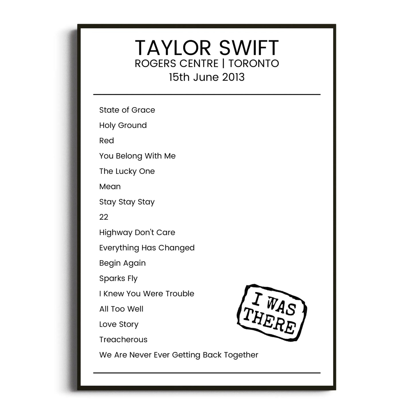 Taylor Swift Toronto 15 June 2013 Setlist Poster