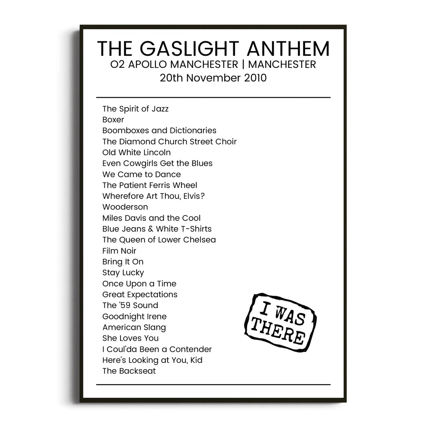 The Gaslight Anthem Manchester 20 November 2010 Setlist Poster