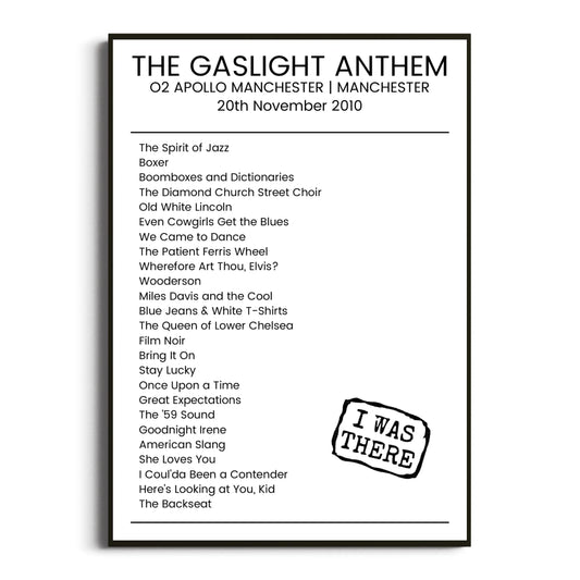 The Gaslight Anthem Manchester 20 November 2010 Setlist Poster