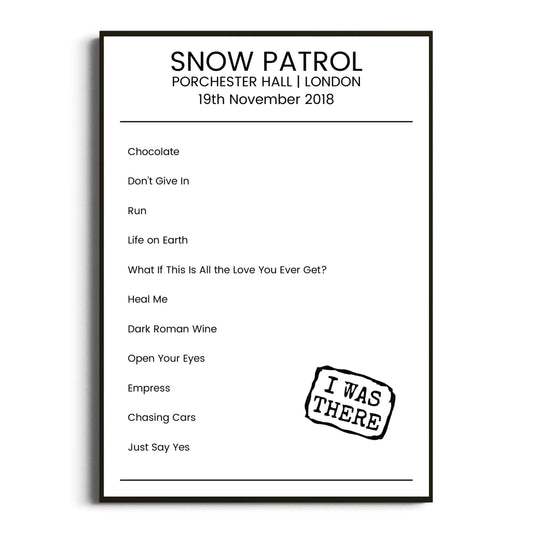 Snow Patrol London 19 November 2018 Setlist Poster