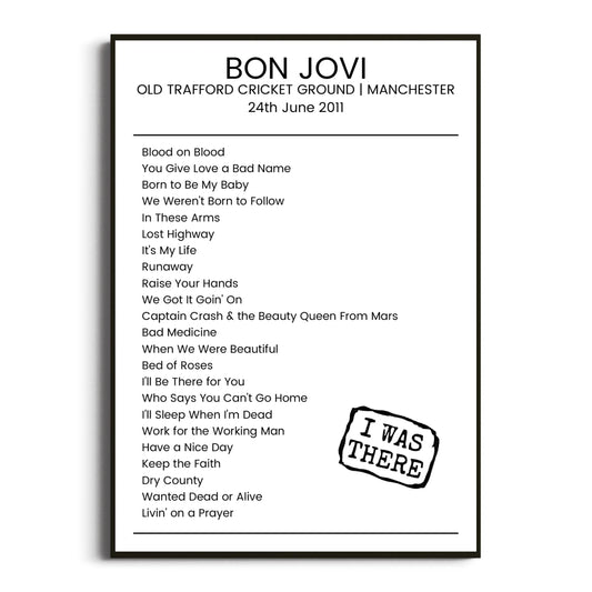 Bon Jovi Manchester 24 June 2011 Setlist Poster