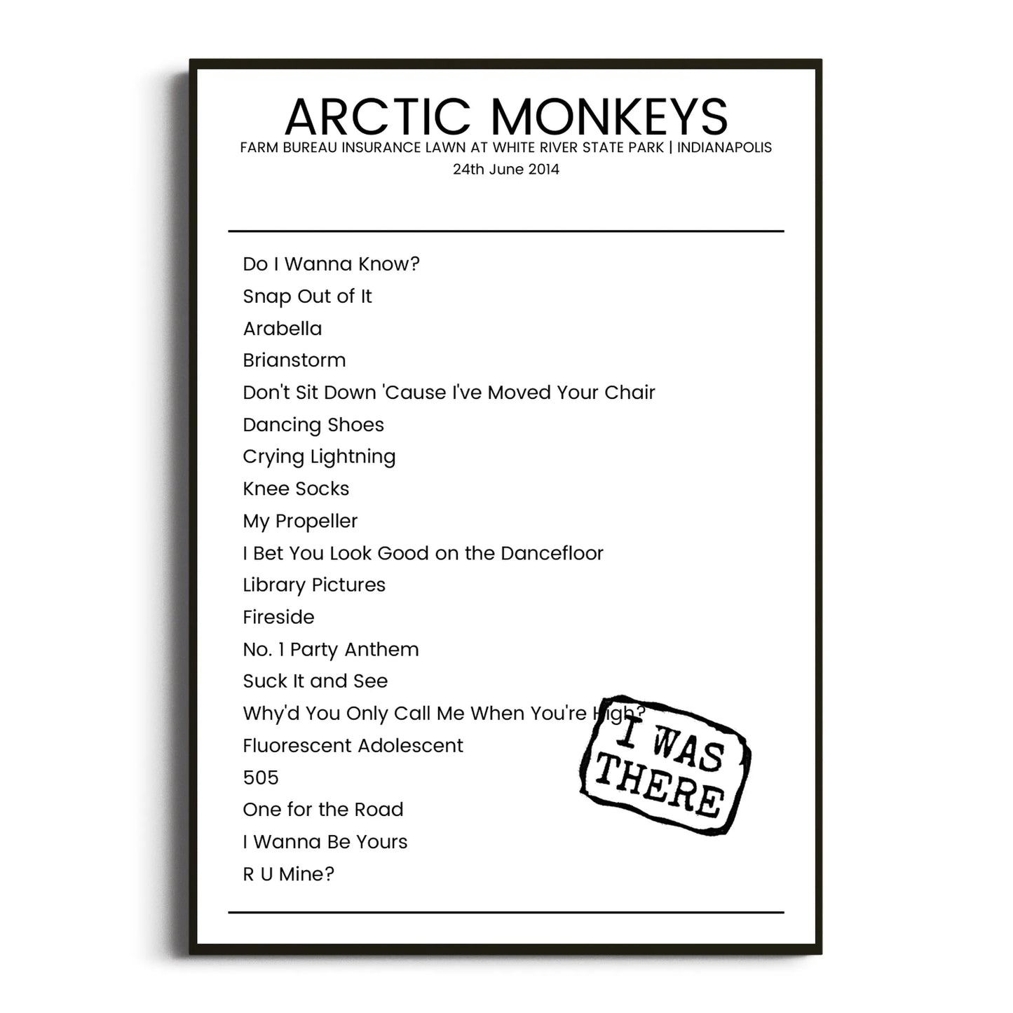 Arctic Monkeys Indianapolis 24 June 2014 Setlist Poster