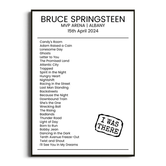 Bruce Springsteen Albany 15 April 2024 Setlist Poster