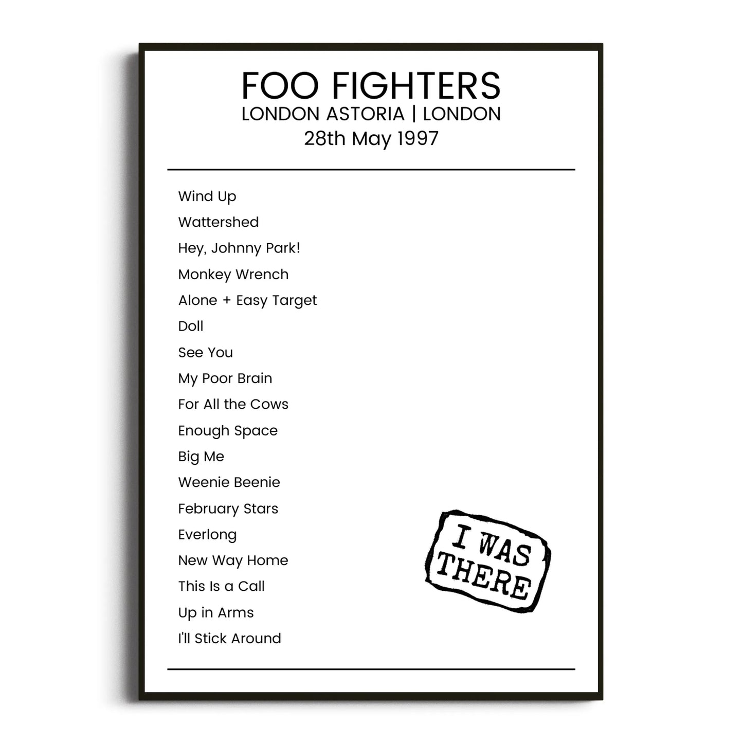 Foo Fighters London 28 May 1997 Setlist Poster