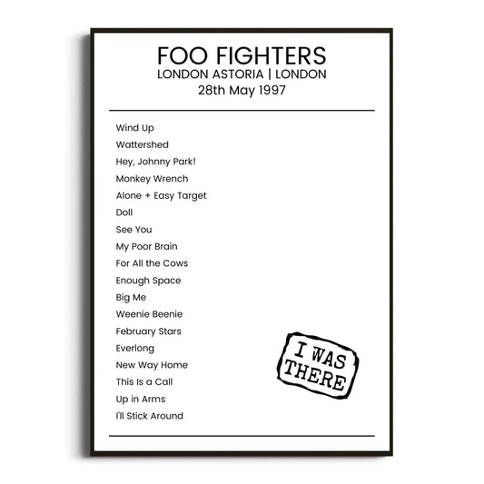 Foo Fighters London 28 May 1997 Setlist Poster