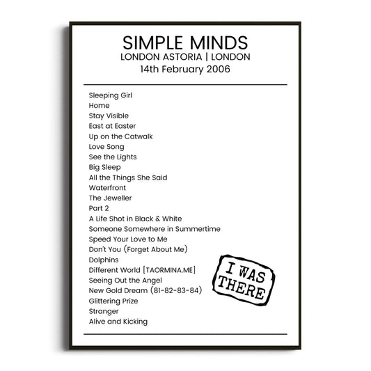 Simple Minds London 14 February 2006 Setlist Poster