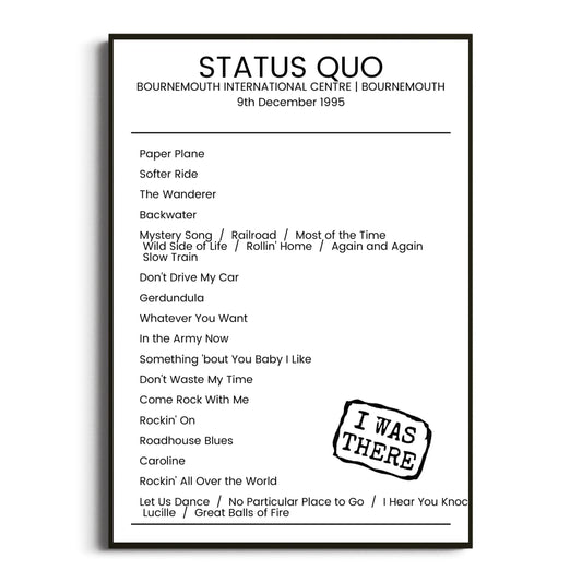 Status Quo Bournemouth 09 December 1995 Setlist Poster