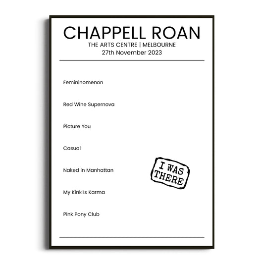 Chappell Roan Melbourne 27 November 2023 Setlist Poster