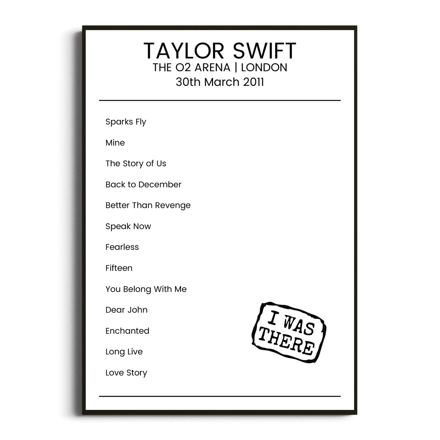 Taylor Swift London 30 March 2011 Setlist Poster