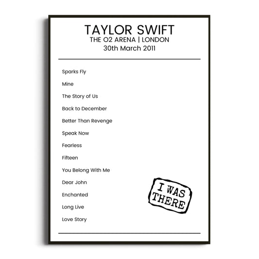 Taylor Swift London 30 March 2011 Setlist Poster