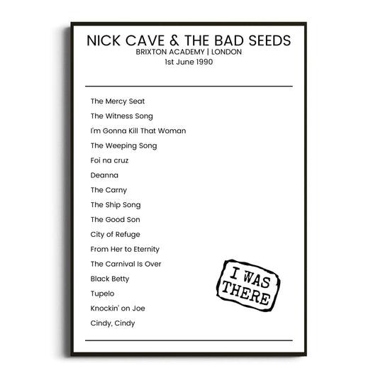 Nick Cave & the Bad Seeds London 01 June 1990 Setlist Poster