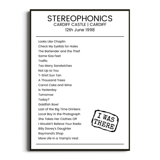 Stereophonics Cardiff 12 June 1998 Setlist Poster