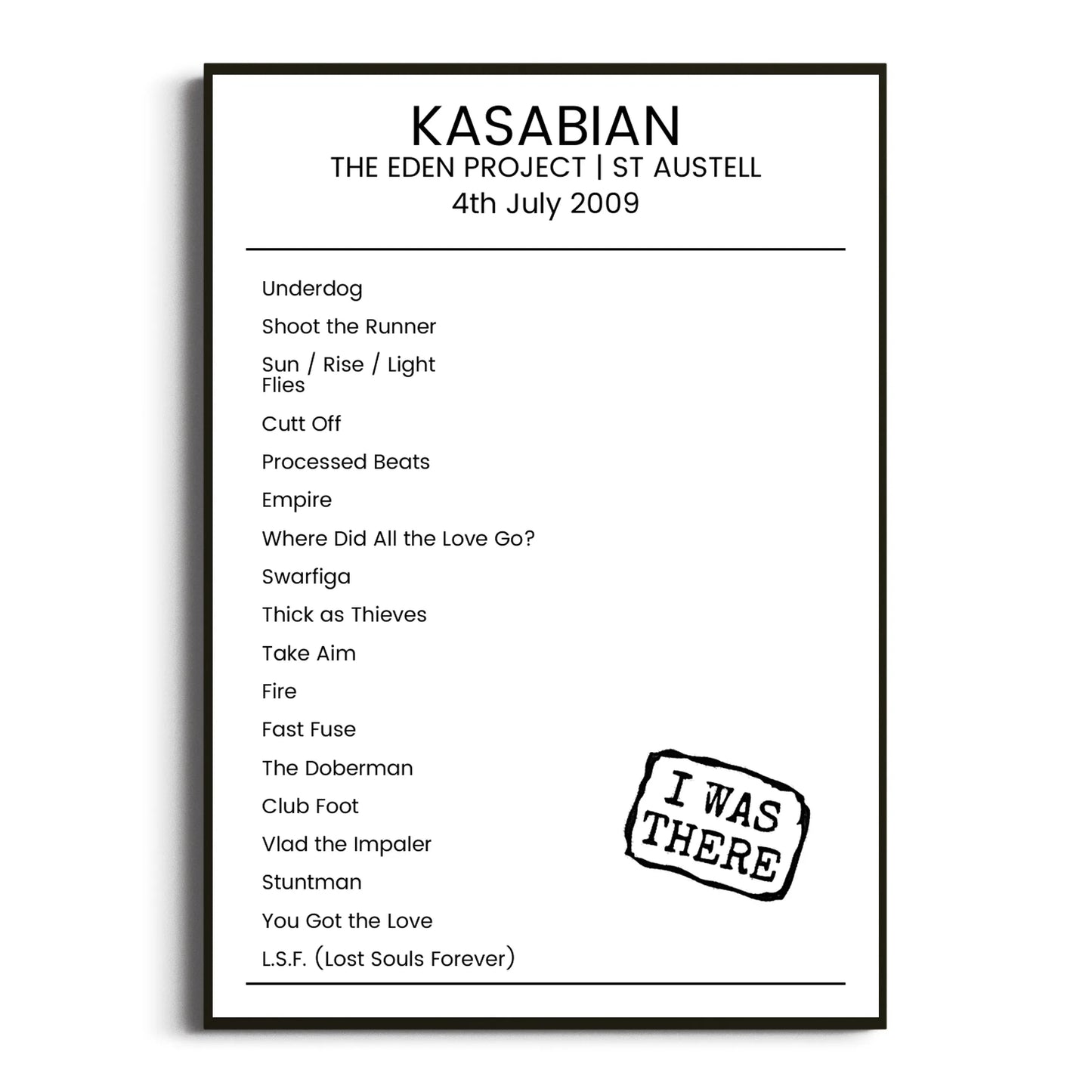 Kasabian St Austell 04 July 2009 Setlist Poster