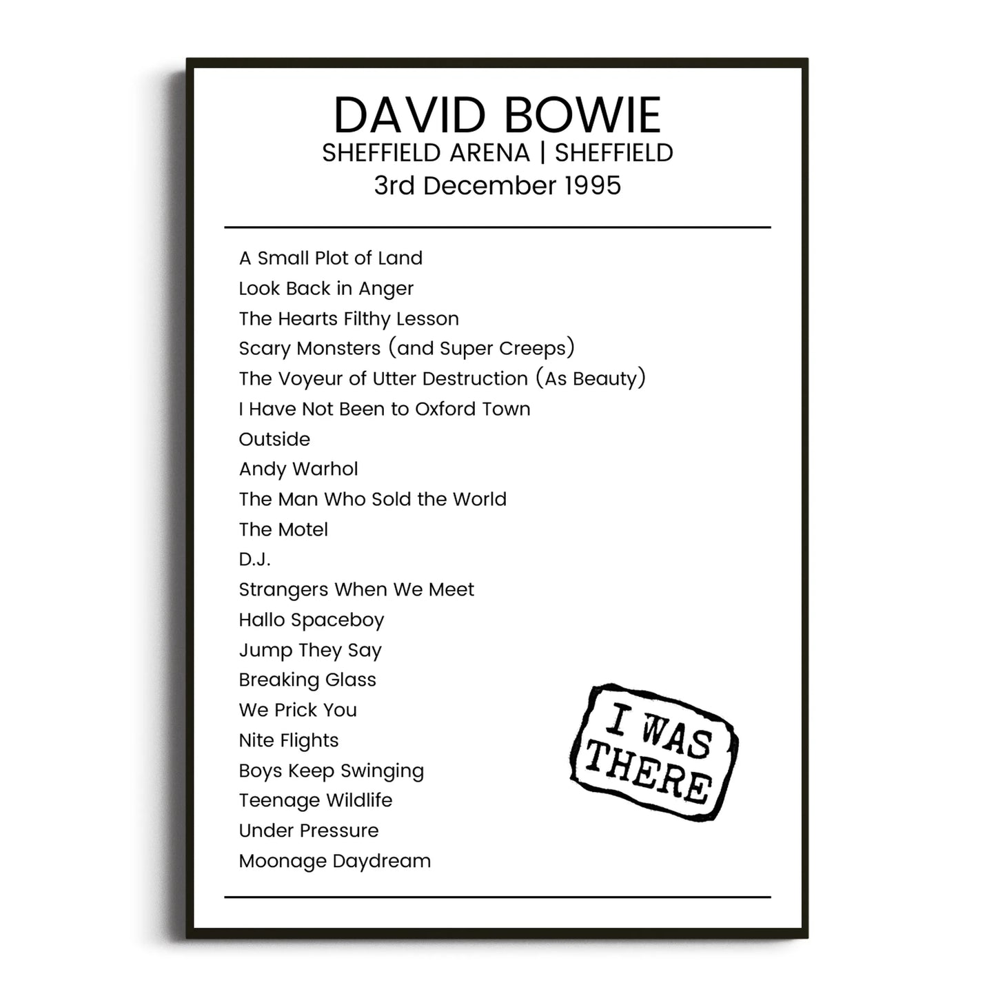 David Bowie Sheffield 03 December 1995 Setlist Poster