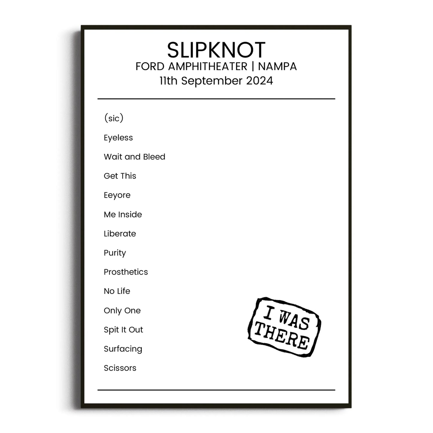 Slipknot Nampa 11 September 2024 Setlist Poster