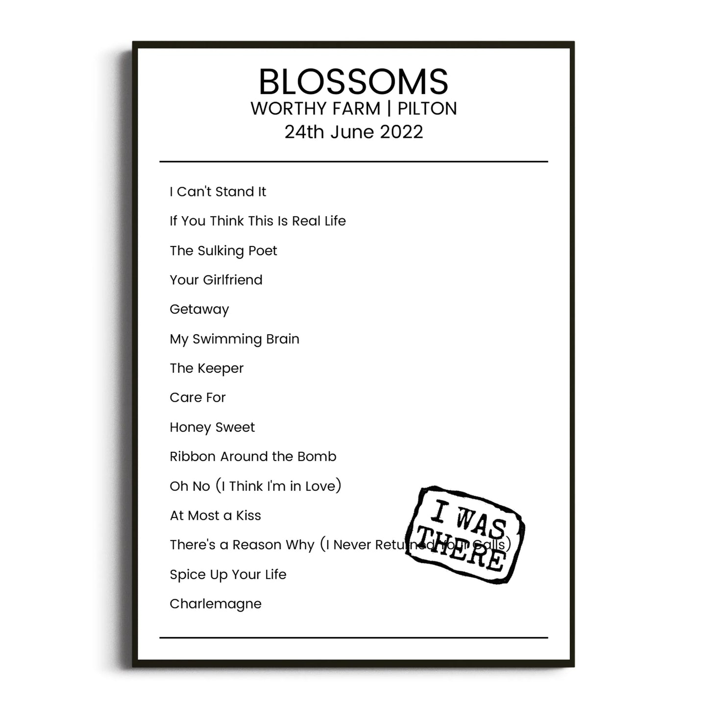 Blossoms Pilton 24 June 2022 Setlist Poster