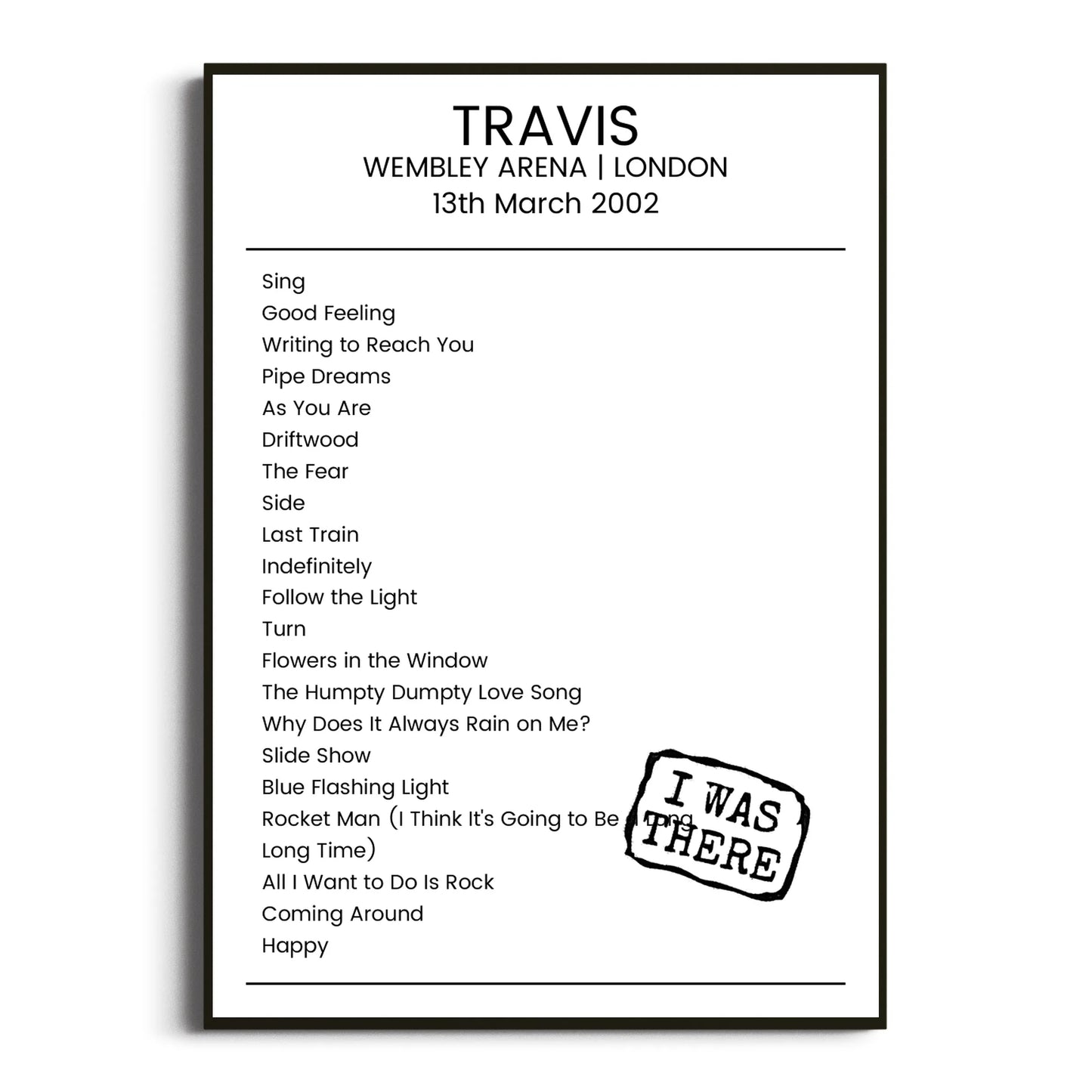 Travis London 13 March 2002 Setlist Poster