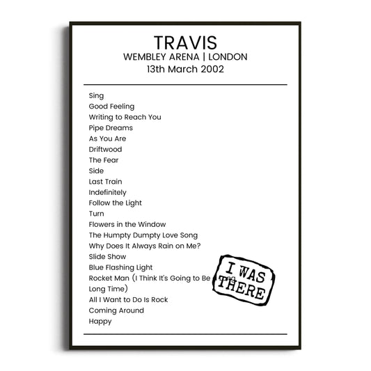 Travis London 13 March 2002 Setlist Poster