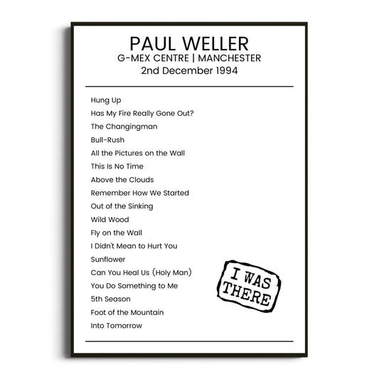 Paul Weller Manchester 02 December 1994 Setlist Poster