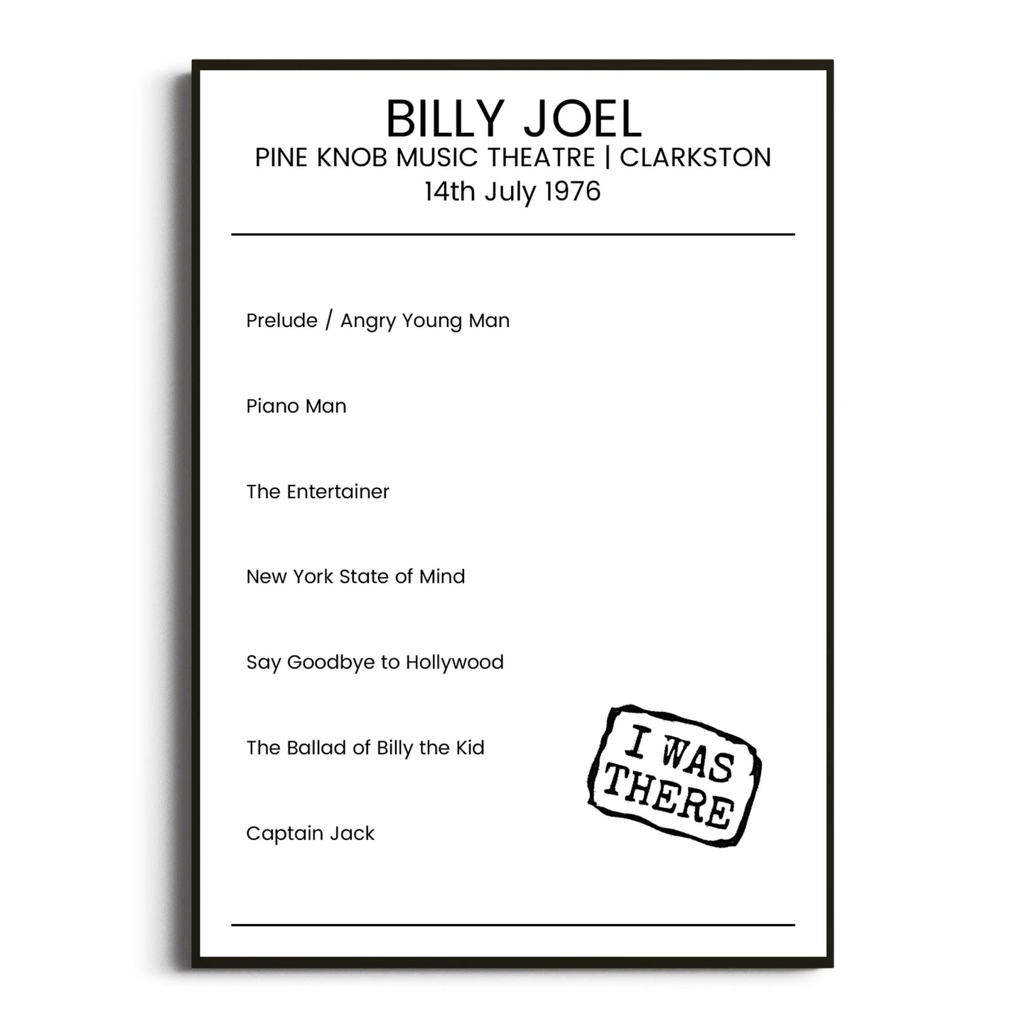 Billy Joel Clarkston 14 July 1976 Setlist Poster