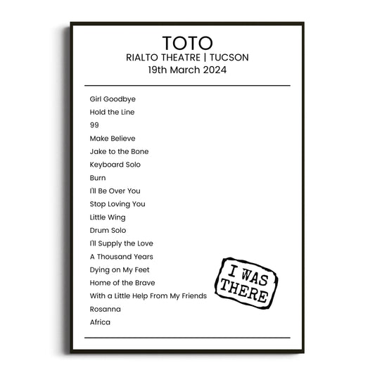 Toto Tucson 19 March 2024 Setlist Poster