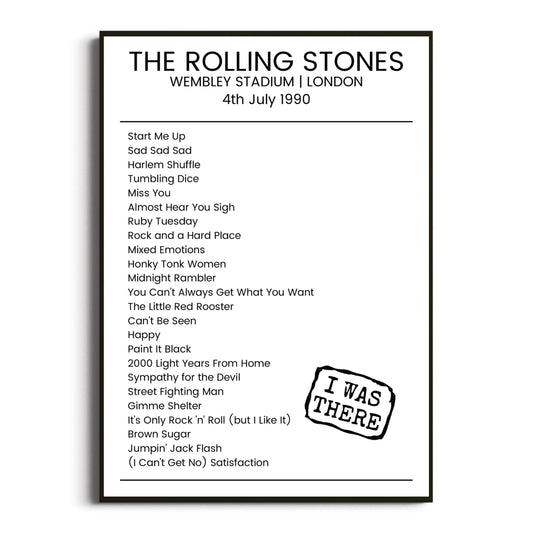 The Rolling Stones London 04 July 1990 Setlist Poster