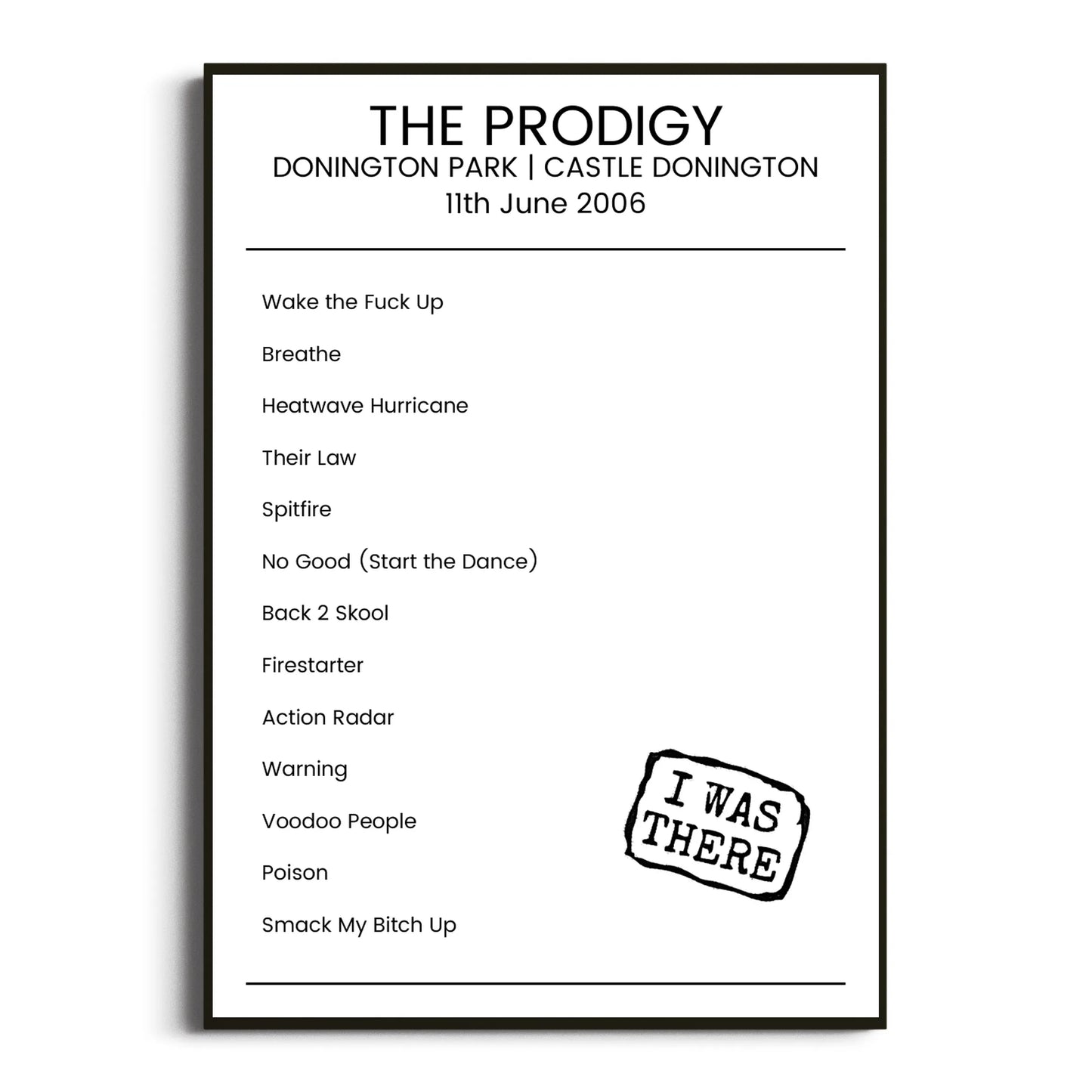 The Prodigy Castle Donington 11 June 2006 Setlist Poster