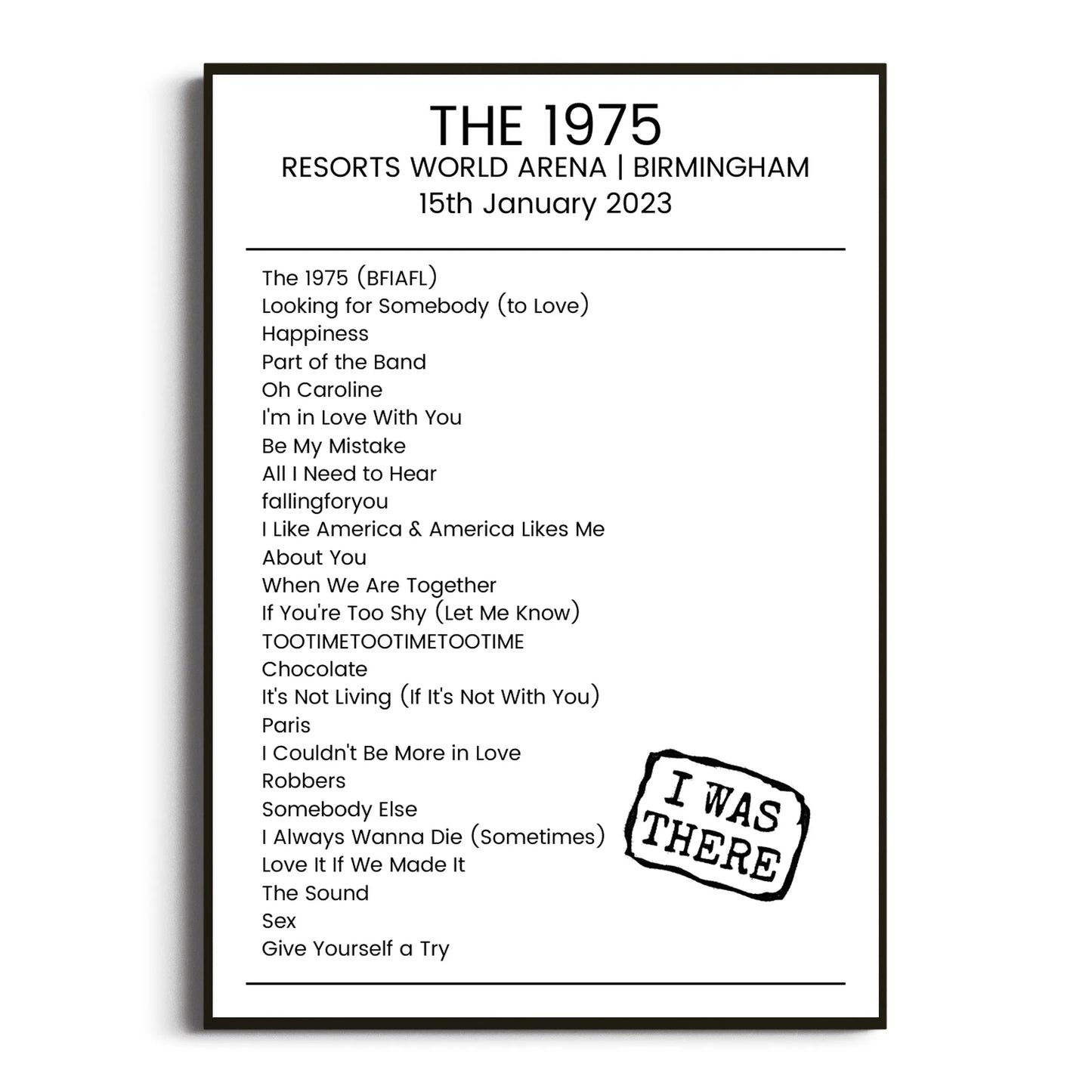 The 1975 Birmingham 15 January 2023 Setlist Poster