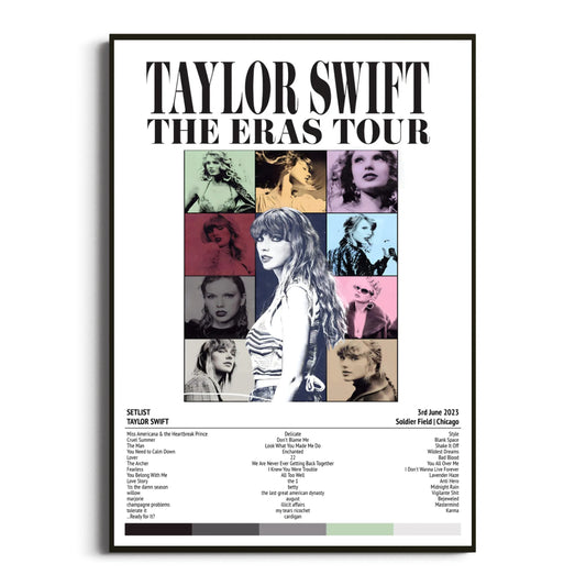 Taylor Swift Chicago Soldier Field 03 June 2023 Setlist Tour Poster - The Eras Tour