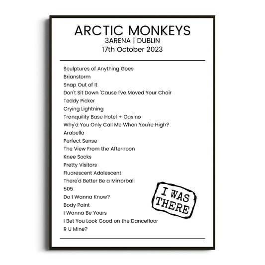 Arctic Monkeys Dublin 17 October 2023 Setlist Poster